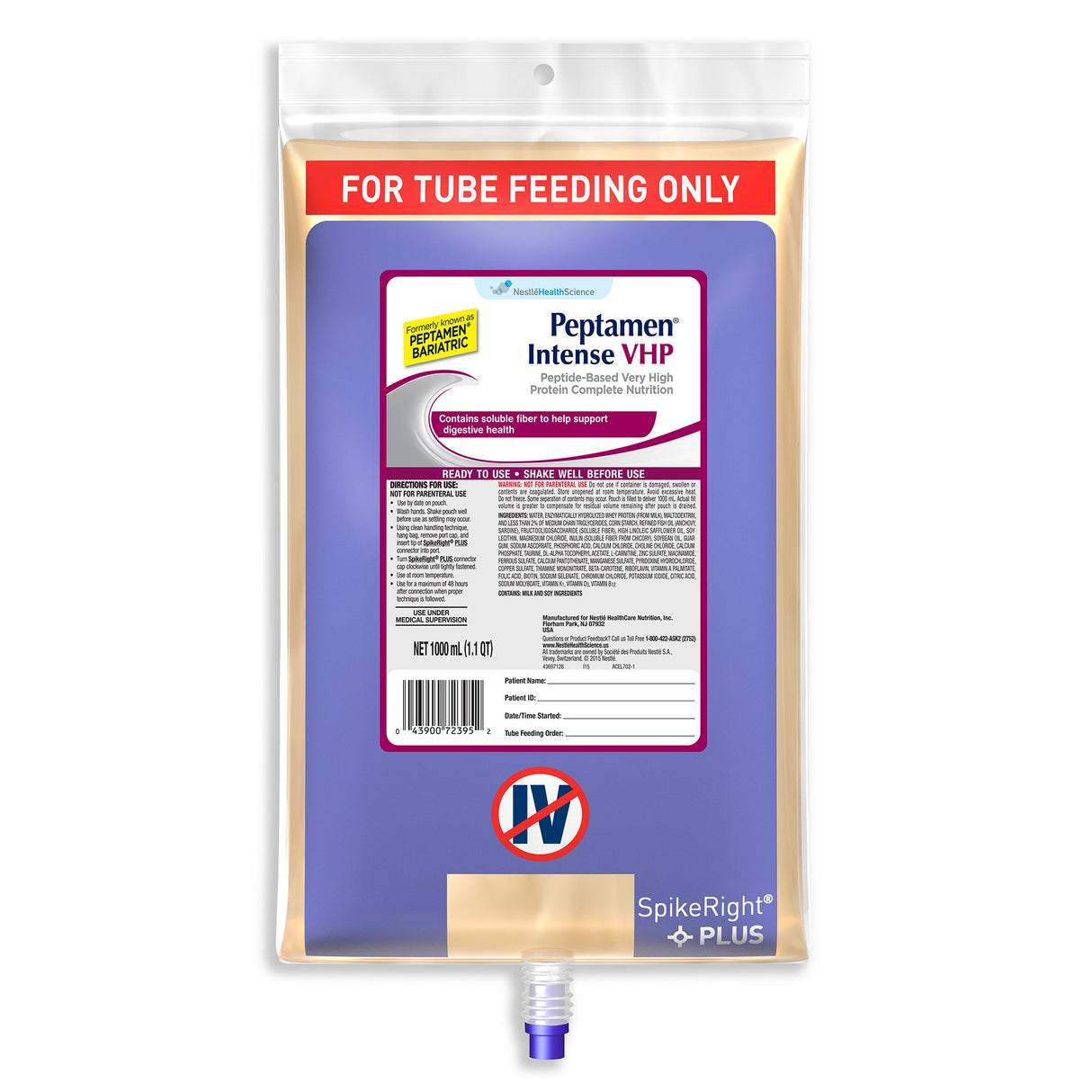 Supplements, Tube Feeding, Peptamen Intense VHP SpikeRight Plus, Unflavored Adult, Ready to Use,6 - 33.8 FLUID