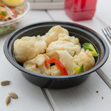 Containers, Food, 16 Ounce, Microwaveable Plastic, Black Asporto Design, Round, with Clear Lid,1 - 100 COUNT
