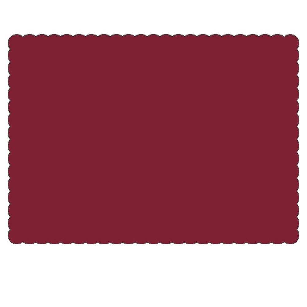 Placemats, 10 x 14 Inch, Paper, Maroon, Scalloped Border, Linen-Embossed,1 - 1000 COUNT