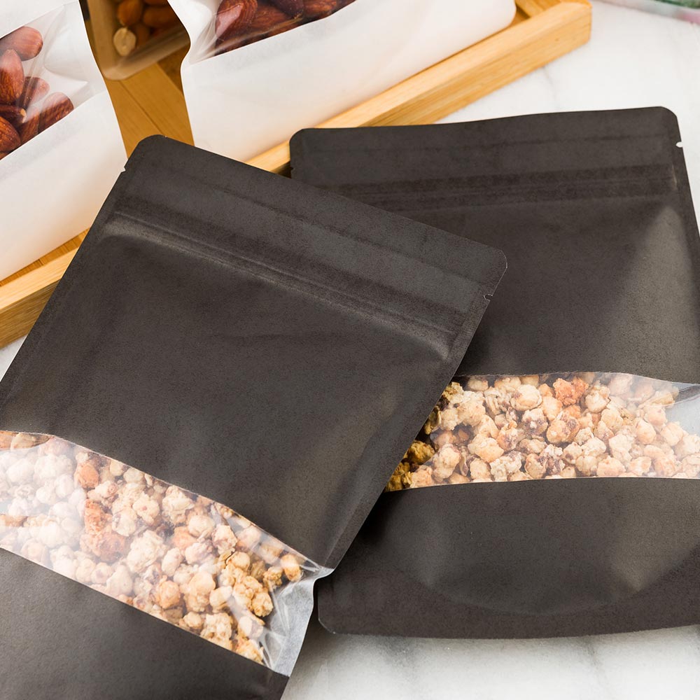 Bags, Heat-Sealable Snack, 8.9 Inch, Plastic, Black, with Window, 8.9 Linear Inch,1 - 100 COUNT