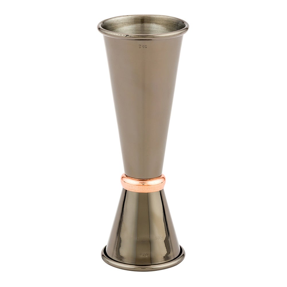 Jigger, Double, 1 & 2 Ounce, Black Plated, with Stainless Steel Interior & Copper Plated Ring, 2 Ounce,1 - 1 EACH