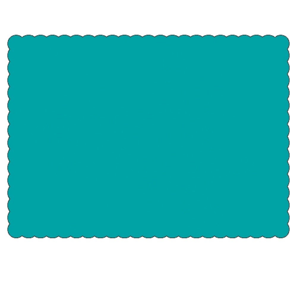 Placemats, 10 x 14 Inch, Paper, Teal, Scalloped Border, Linen-Embossed,1 - 1000 COUNT
