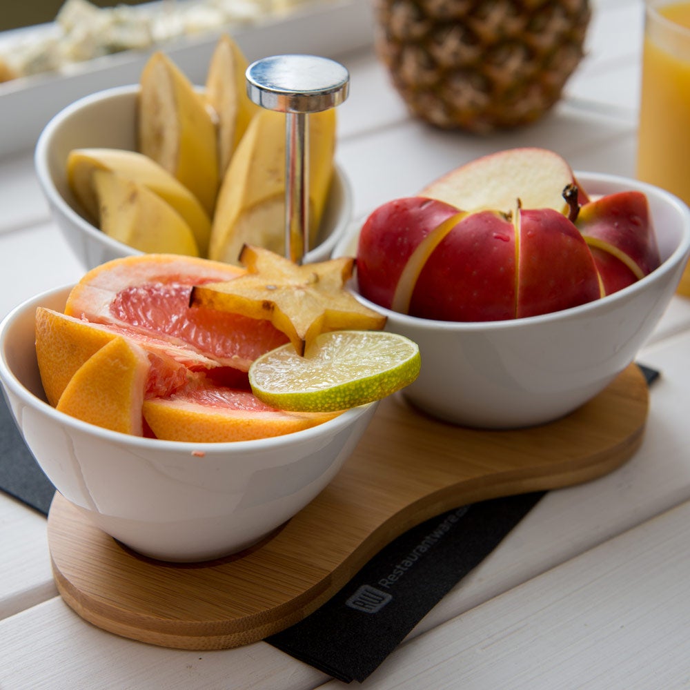 Bowl Set, Porcelain Triplet, Incline, Mini, White, with 8.7 x 8 Inch Bamboo Tray,1 - 1 EACH