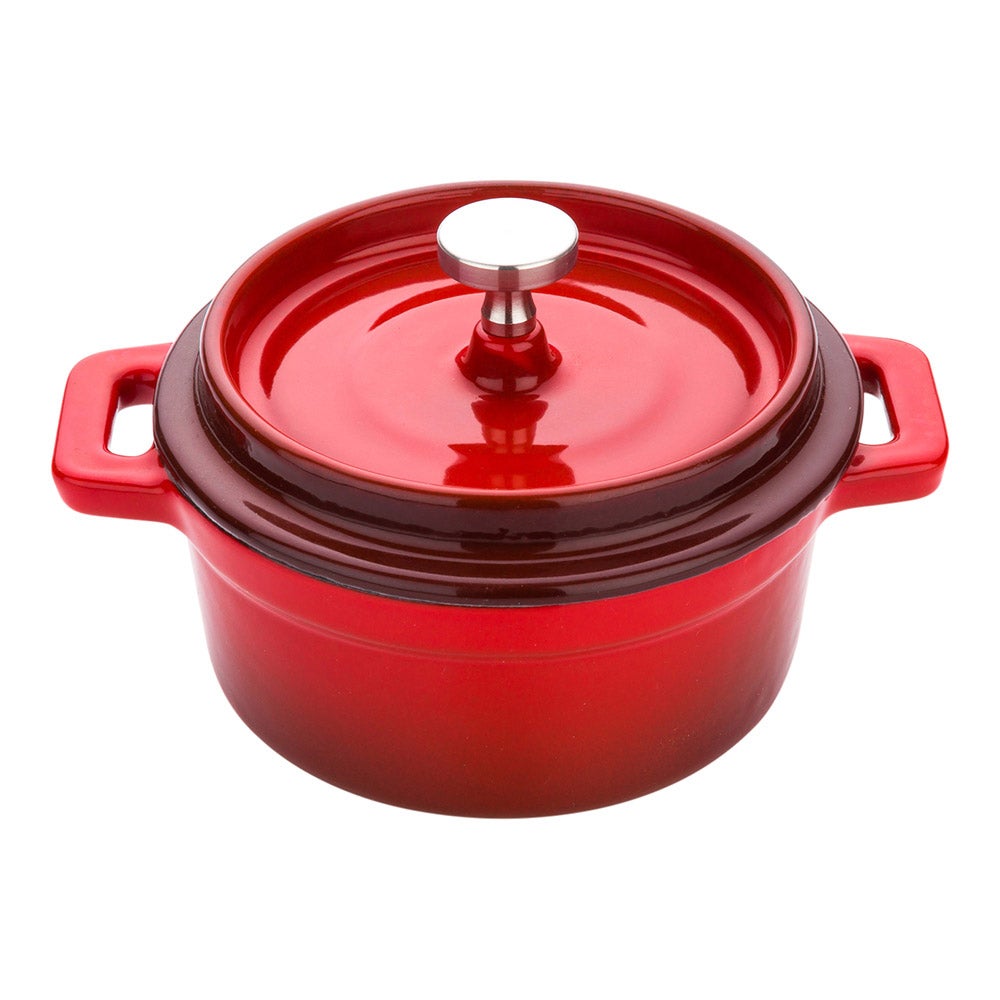 Dish, Casserole, 8 Ounce, Red Enameled, Cast Iron, Mini, with Stainless Steel Knob,1 - 1 EACH