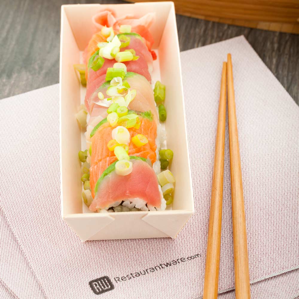 Containers, Food, 7.7 Inch, Poplar Wood, Natural Taipei Design, Long Flare Rectangle, 7.7 Linear Inch,1 - 100 COUNT