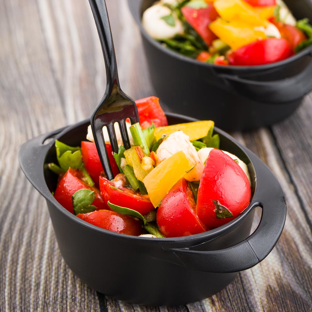 Bowls, Mini, Plastic, Black Infinity Design, Round Pot-Shaped, Heavyweight, with Loop Handles,1 - 100 COUNT