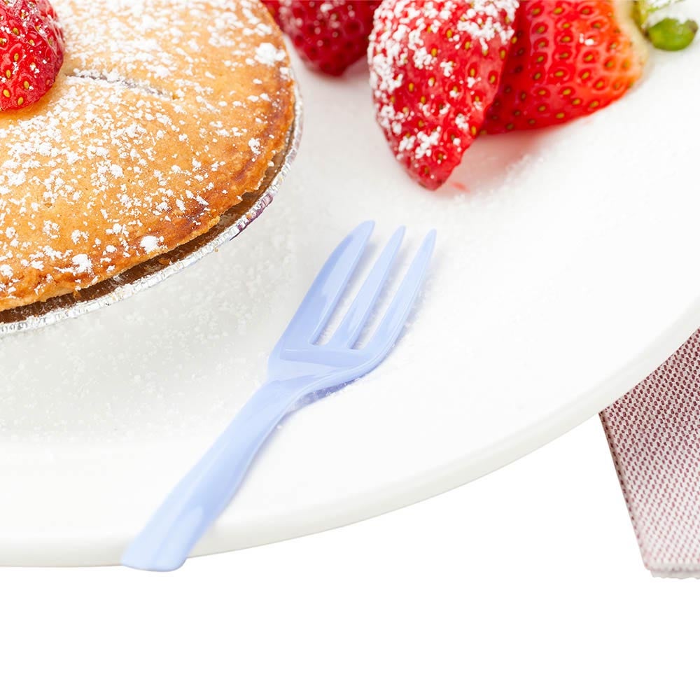Forks, Cake, Heavyweight Plastic, Periwinkle, 4 Inch, with Knife-Edge, 4 Linear Inch,1 - 500 COUNT