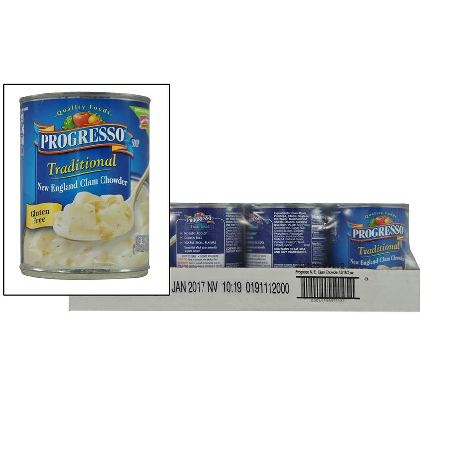Soup, New England Clam Chowder, Ready to Serve, Canned,12 - 18.5 OUNCE