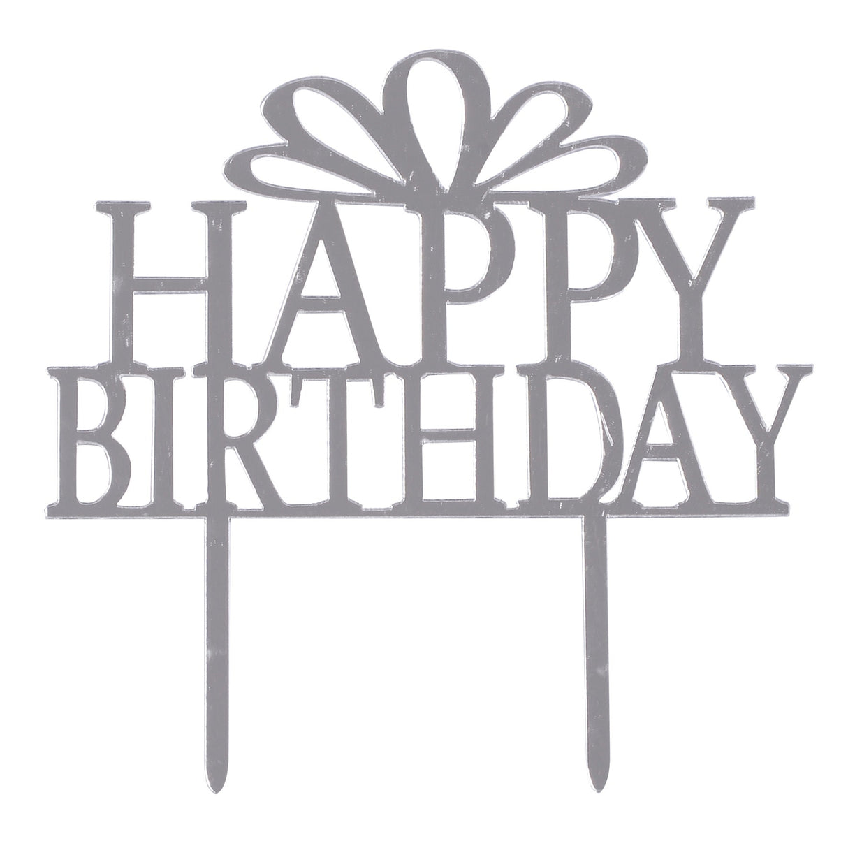Cake Topper, Happy Birthday, 6 x 5.75 Inch, Acrylic, Silver, Mirrored,1 - 1 EACH