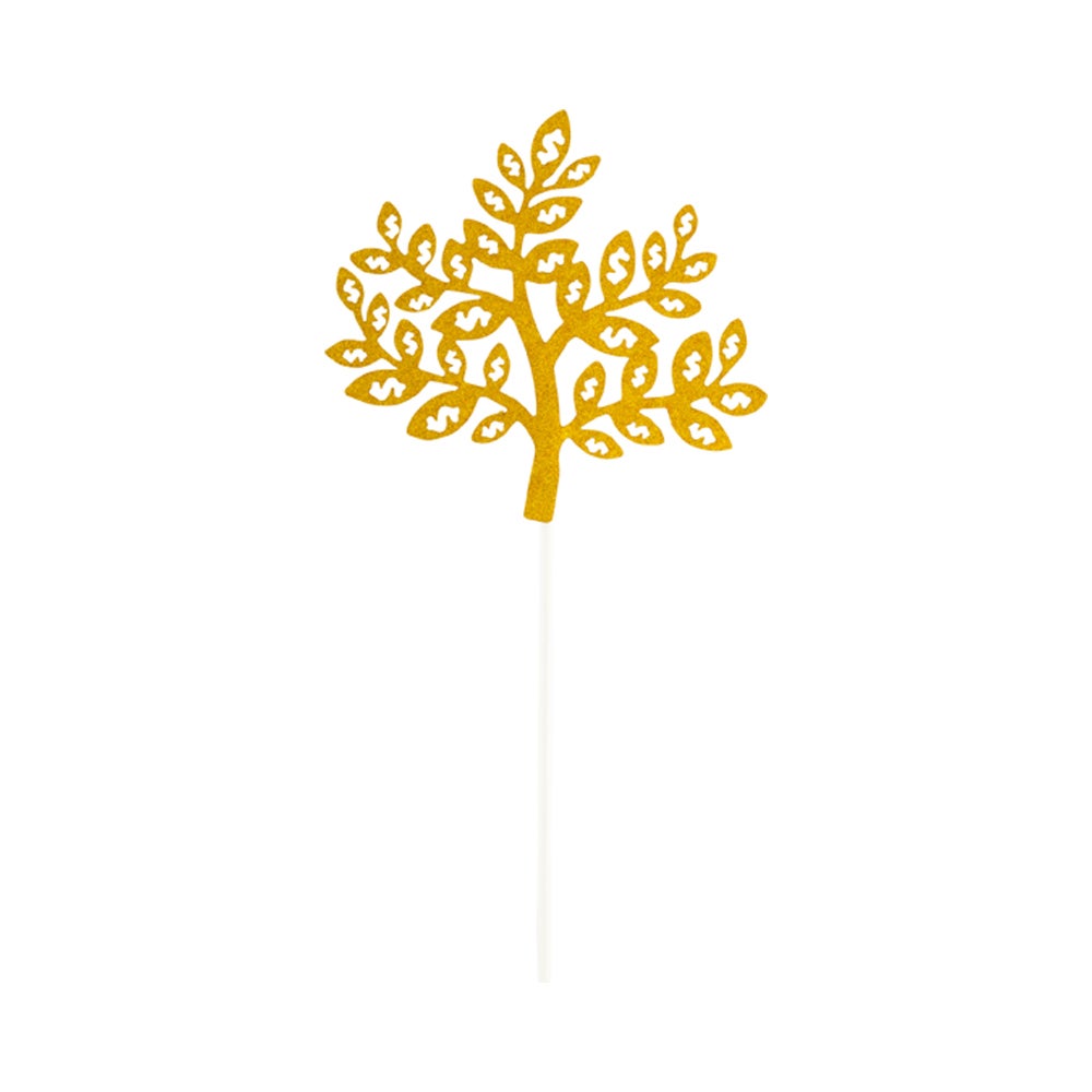 Cake Topper, Money Tree, 7 x 4.5 Inch, Paper, Gold, Glitter,1 - 100 COUNT