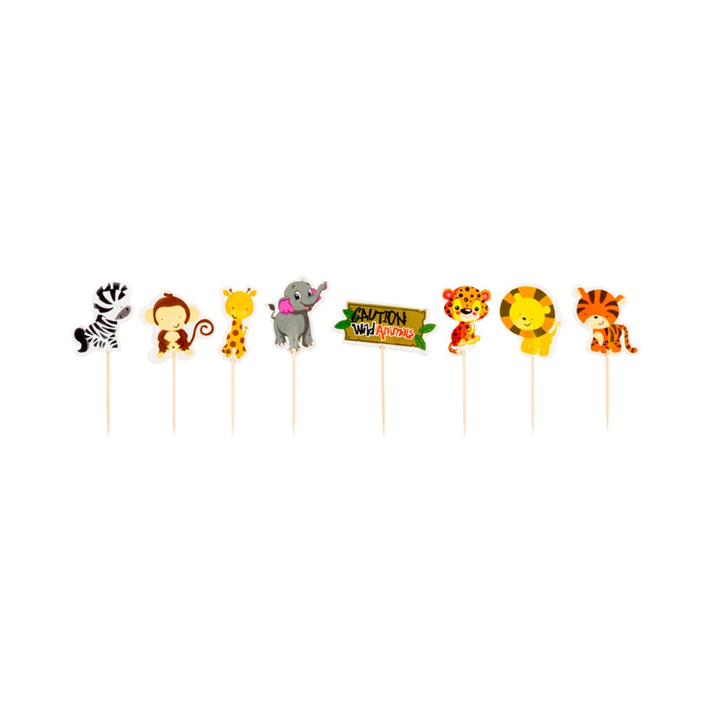 Cake Toppers, Jungle Safari, 3.5 x 2.5 Inch, Paper, Assorted, 24 Pieces,1 - 24 COUNT