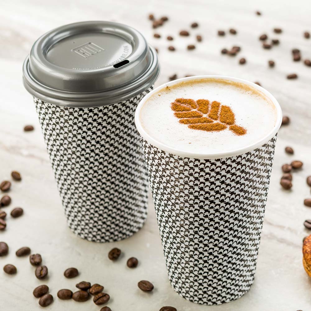 Cups, Hot, 16 Ounce, Paper, Black Houndstooth, Spiral Wall, 16 Ounce,1 - 500 COUNT