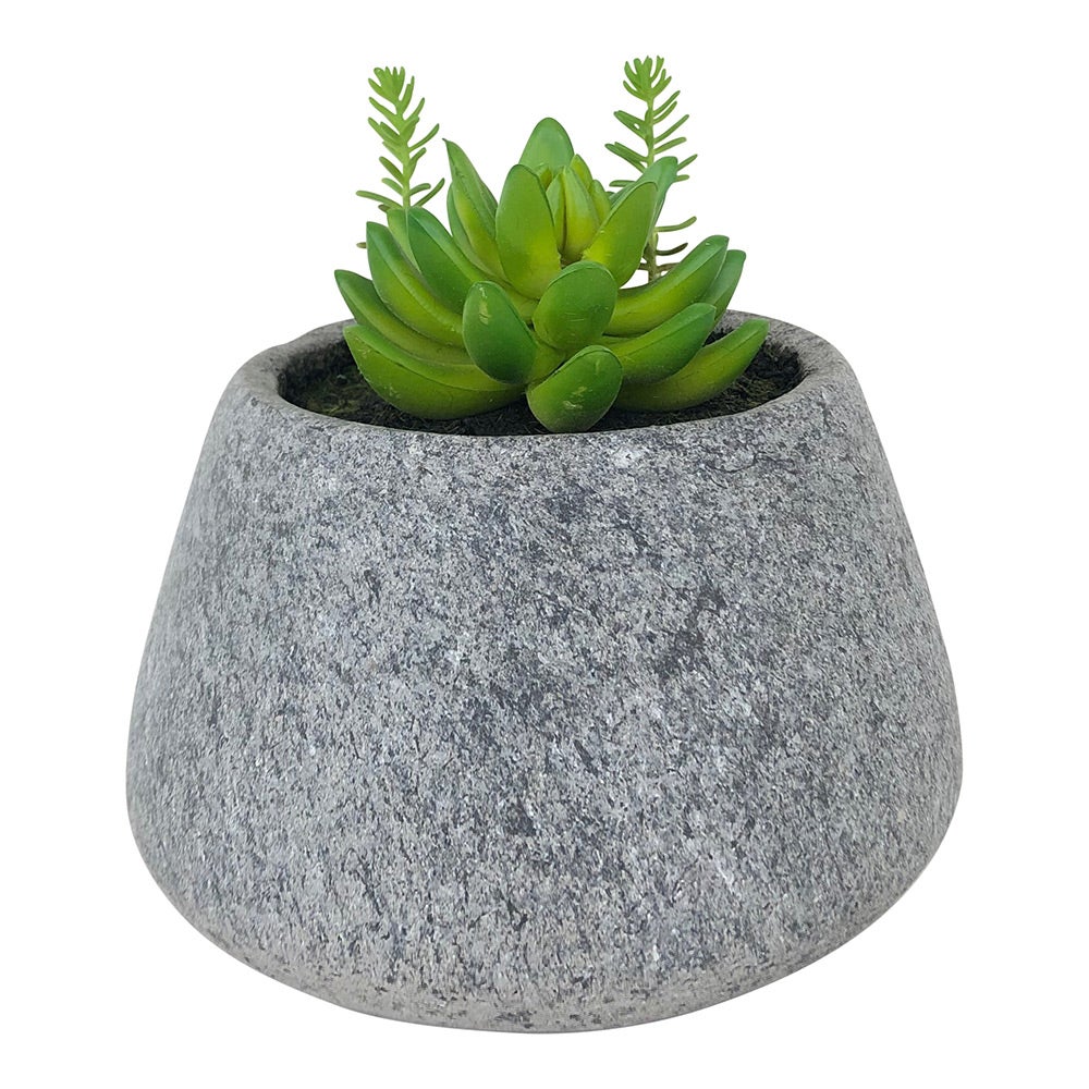Table Art, Faux Succulent Arrangement, 6.5 x 6.5 x 7 Inch, Plastic, in Round Gravel Concrete Planter,1 - 1 EACH