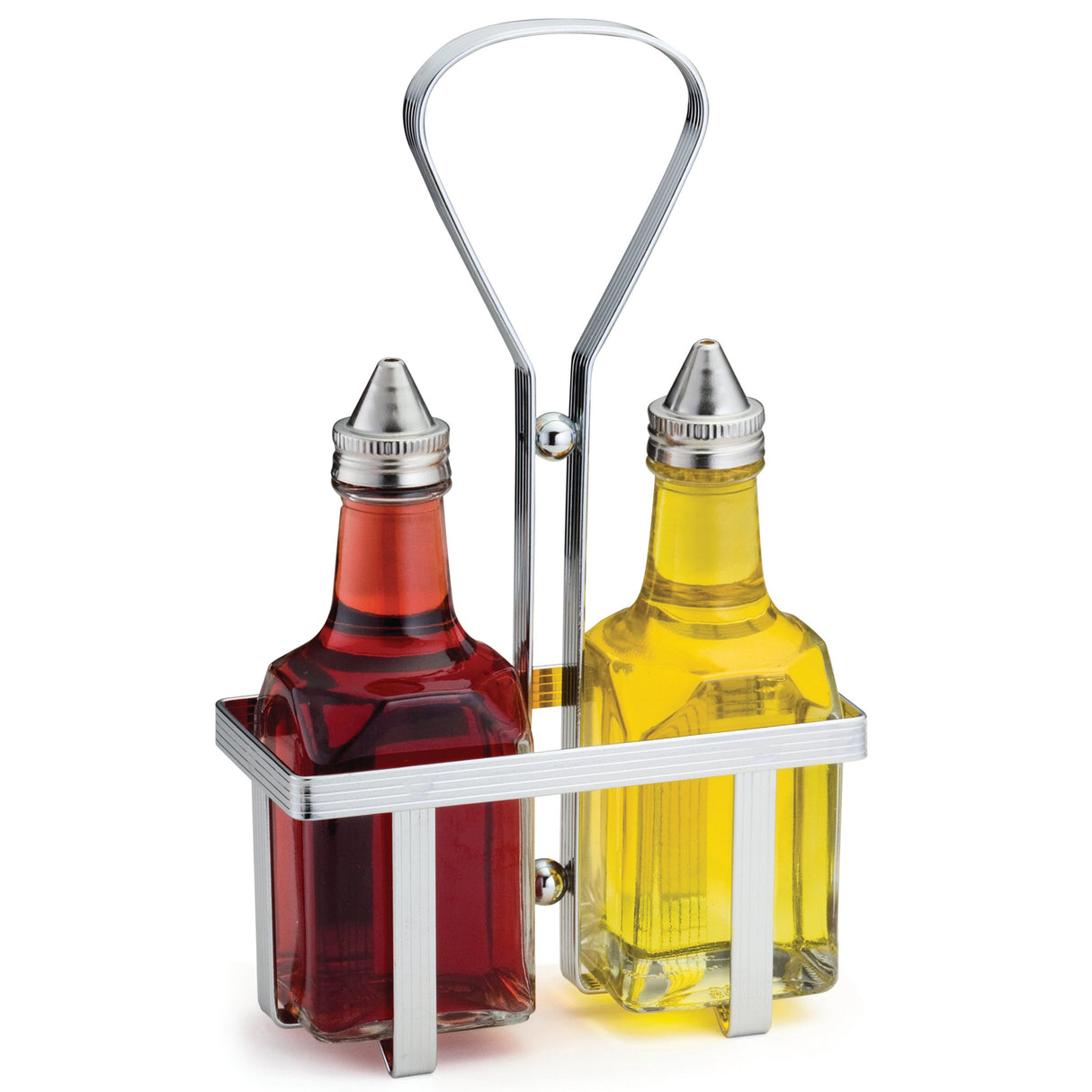 Cruets, Oil & Vinegar, 6 Ounce, Square, Glass, with Chrome Plated Racks, 6 Ounce,6 - 1 EACH