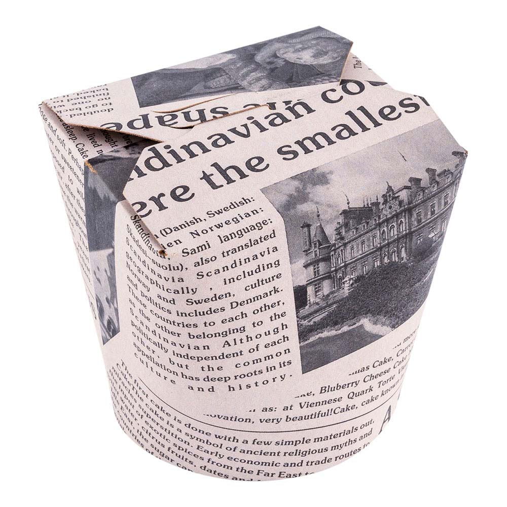 Containers, Noodle Take-Out, 26 Ounce, Paper, News Print, Round, 26 Ounce,1 - 200 COUNT