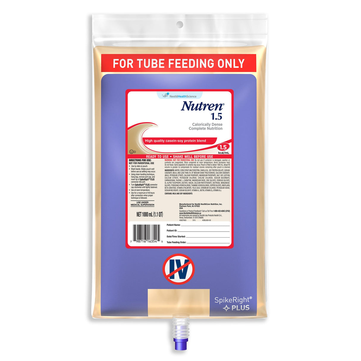 Supplements, Feeding Tube Formula, Nutren 1.5, Unflavored, Liquid,6 - 1 LITER