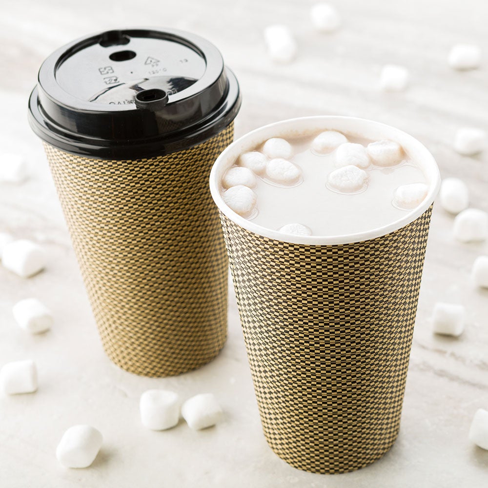 Cups, Hot, 16 Ounce, Paper, Mocha Pin Check, Spiral Wall, 16 Ounce,1 - 500 COUNT