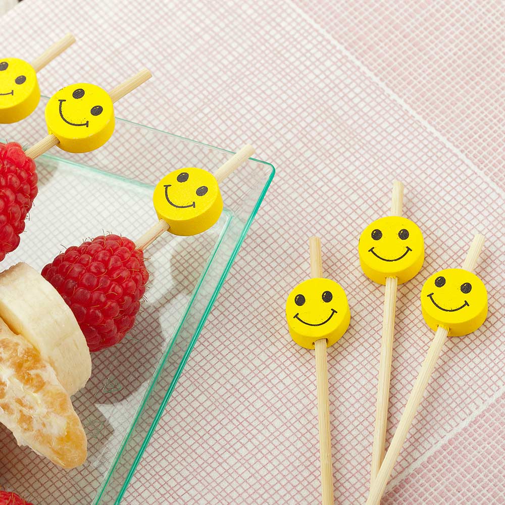 Skewers, Smiley Face, 6 Inch, Bamboo, Yellow & Black, 6 Linear Inch,1 - 1000 COUNT