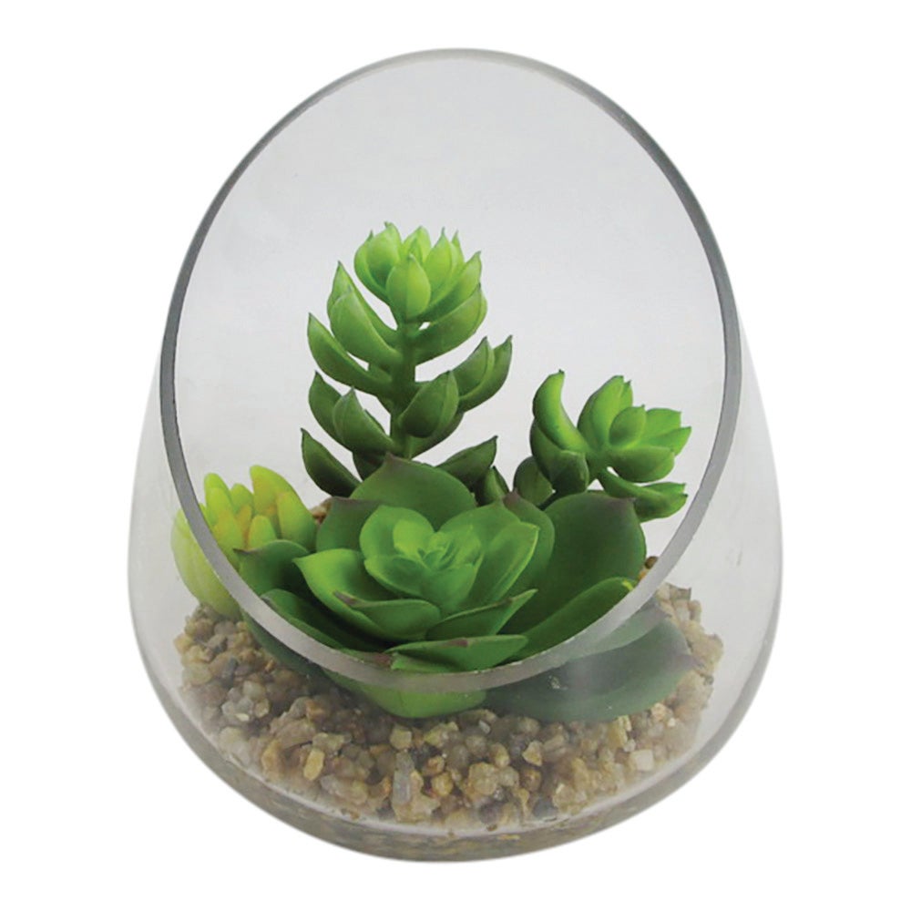 Table Art, Faux Succulent Arrangement, 4.75 x 4.75 x 5 Inch, Plastic, in Incline Edge Glass Terrarium,1 - 1 EACH