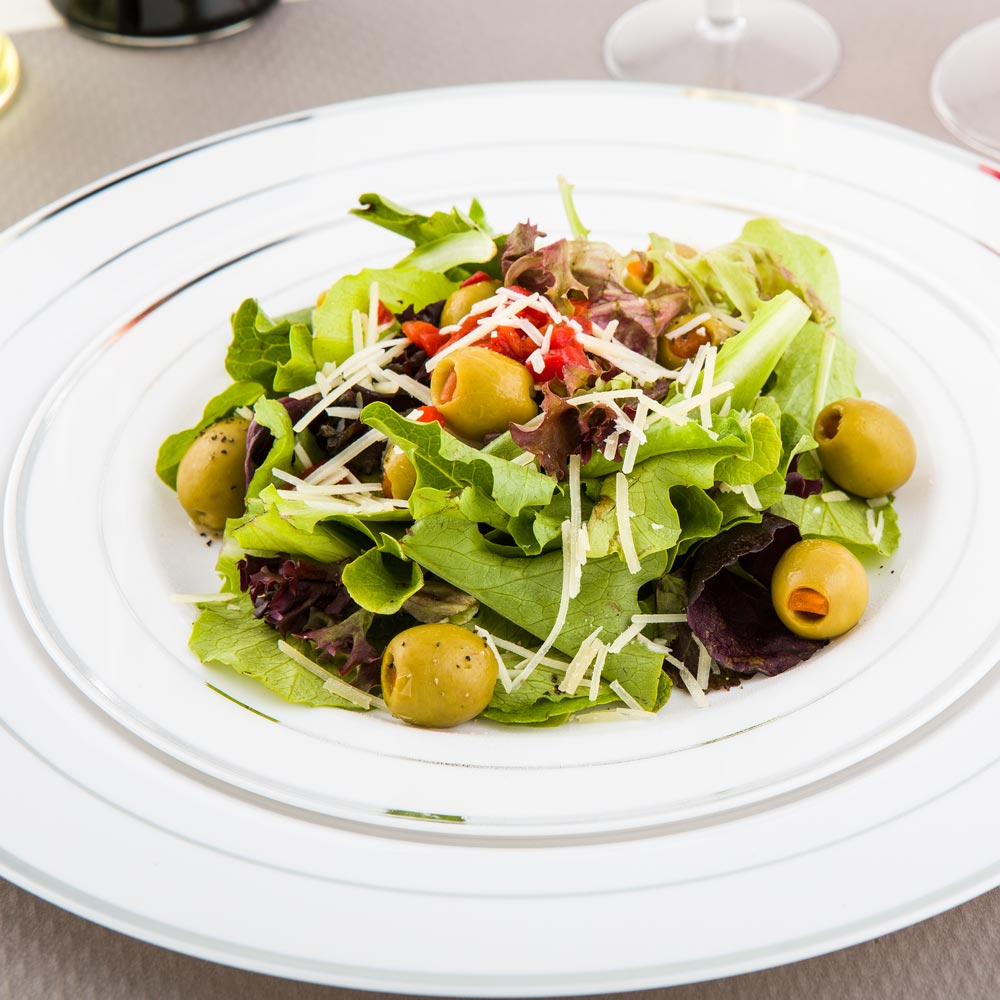 Plates, Dinner, 7.5 Inch, Plastic, Silver-Rimmed, Round, Heavyweight, 7.5 Linear Inch,1 - 100 COUNT