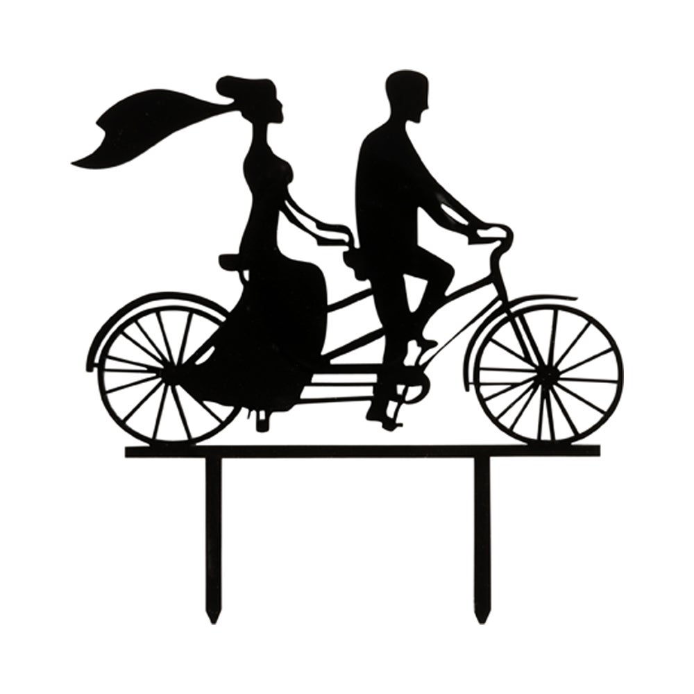 Cake Topper, Wedding, 6.5 x 5 Inch, Acrylic, Black, Bride/Groom/Tandem Bike,1 - 1 EACH