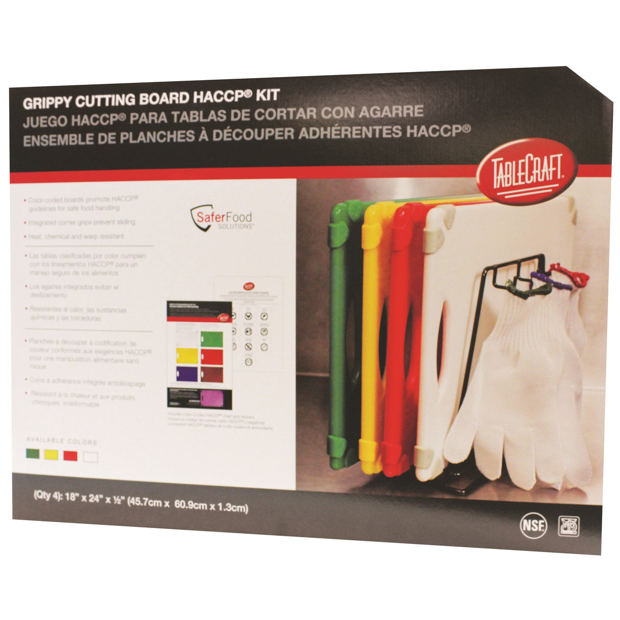Cutting Board Set, Rainbow, Polyethylene, 18 x 24 Inch, with Anti-Slip Grips,4 - 1 EACH