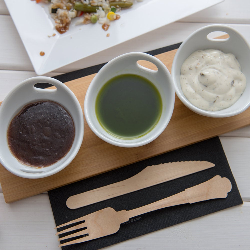 Bowl Set, Porcelain Triplet, Basket, Mini, White, with 12 x 4 Inch Bamboo Tray,1 - 1 EACH