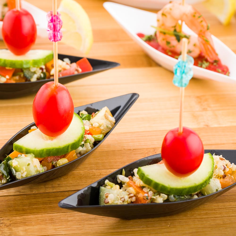 Dishes, Appetizer, 1 Ounce, Plastic, Black, Canoe-Shaped, Heavyweight, 1 Ounce,1 - 100 COUNT