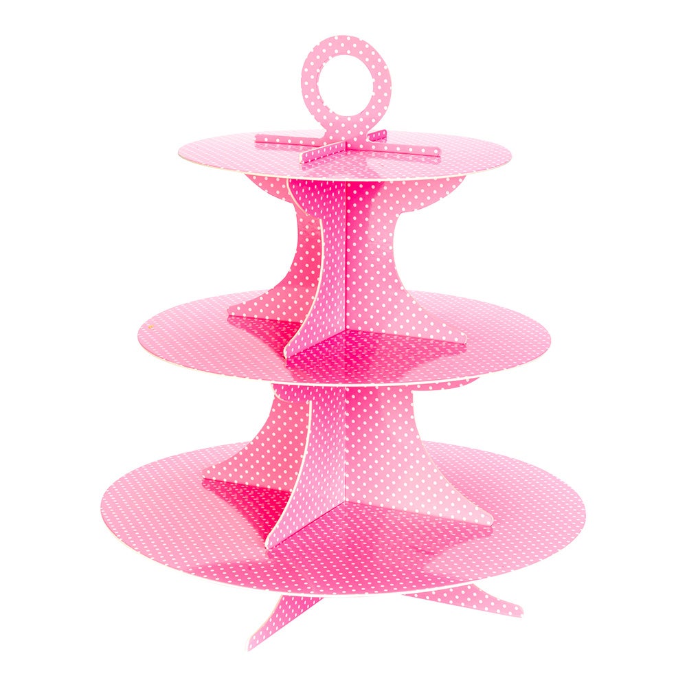 Cupcake Stand, 3-Tier, 13.5 x 13.5 x 14 Inch, Cardboard, Pink, with White Polka Dots,1 - 1 EACH