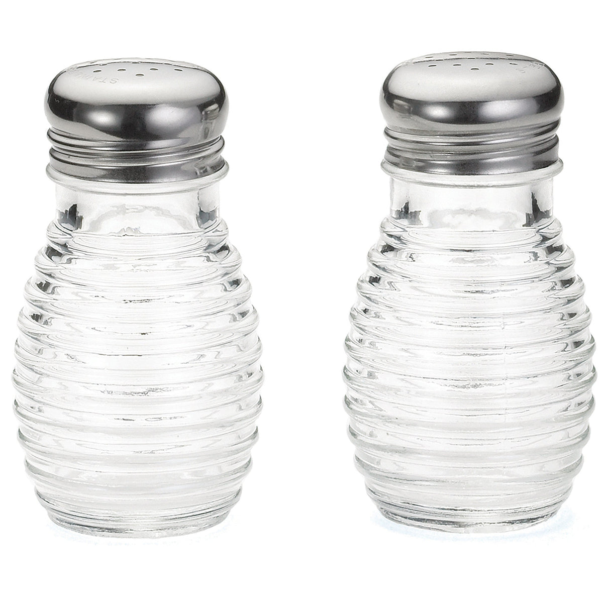 Shakers, Salt & Pepper, 2 Ounce, Beehive, Clear, Glass with Stainless Steel Tops,24 - 1 EACH