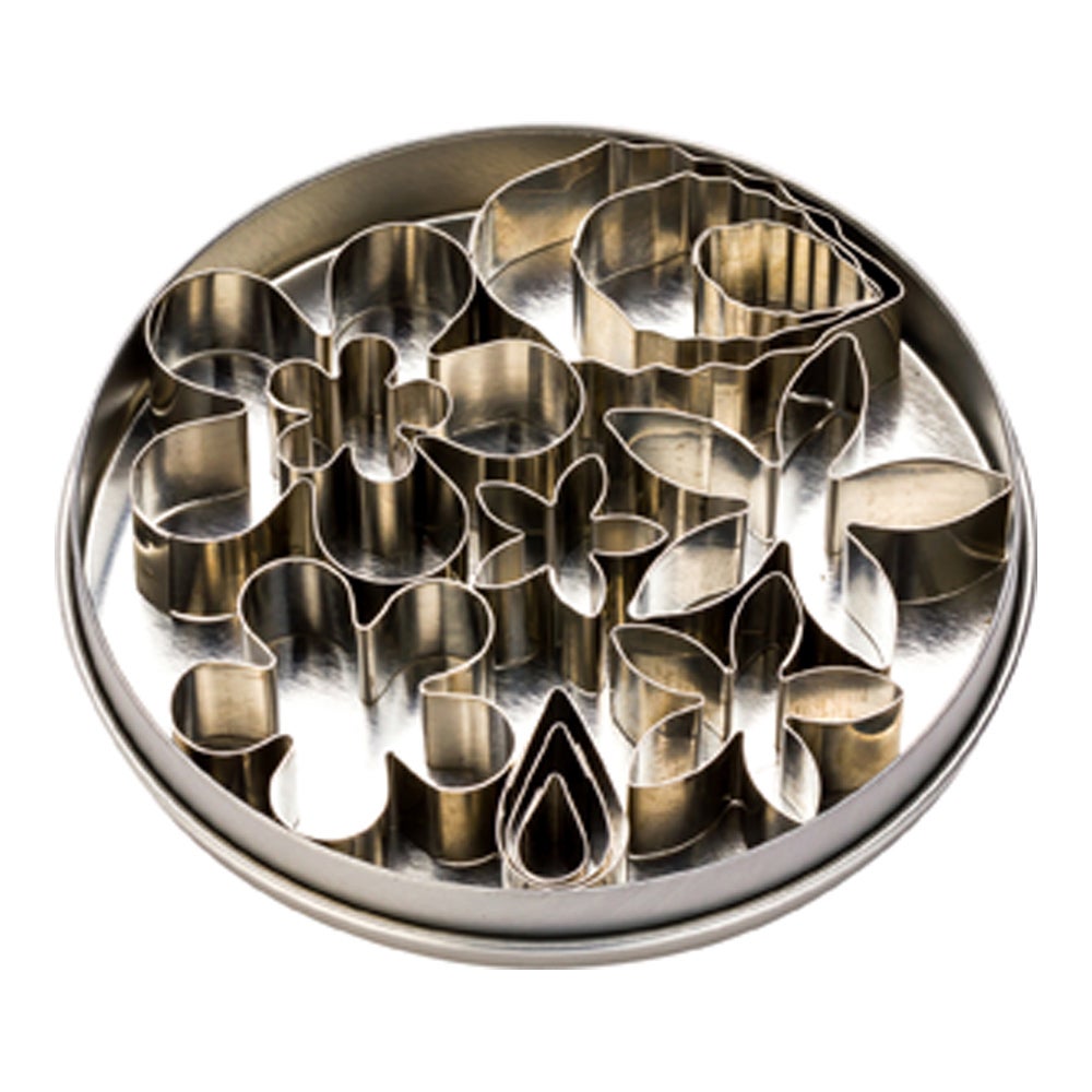 Cutter Set, Cookie, Pastry Tek 12-Piece, Flower & Leaf, Metal, in Round Tin Box,1 - 1 EACH
