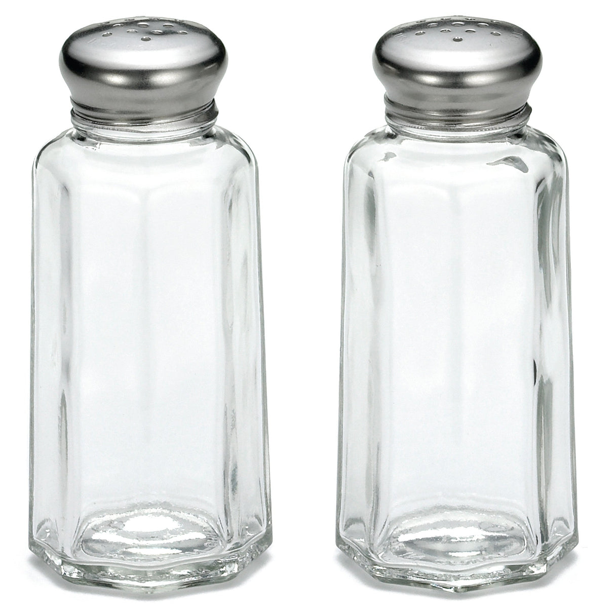 Shakers, Salt & Pepper, 2 Ounce, Paneled, Clear, Glass, with Stainless Steel Tops, 2 Ounce,24 - 1 EACH