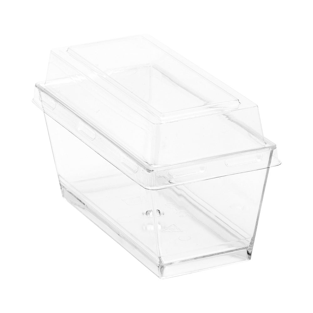 Cups, Dessert, 5 Ounce, Plastic, Clear, Rectangular, 4 x 2 x 1.75 Inch, with Lid,1 - 100 EACH