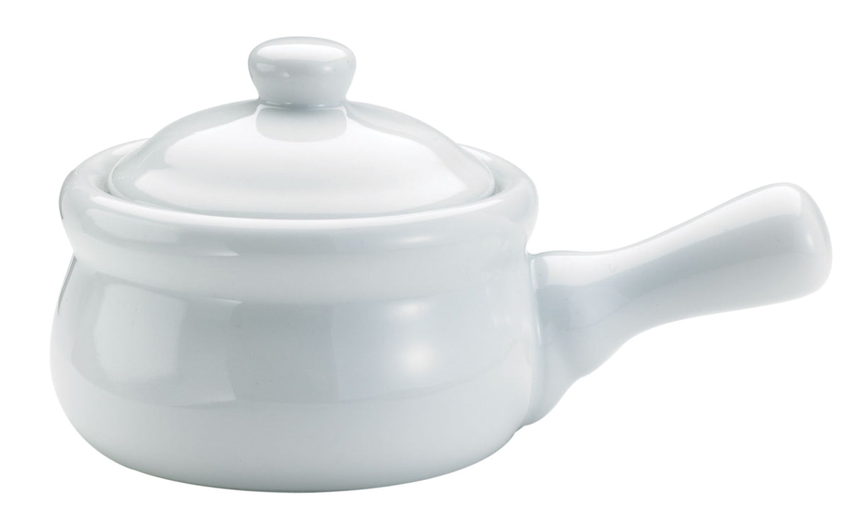 Soup Crock, French Onion, 14 Ounce, with Handle & Lid, White, Porcelain,4 - 4 COUNT