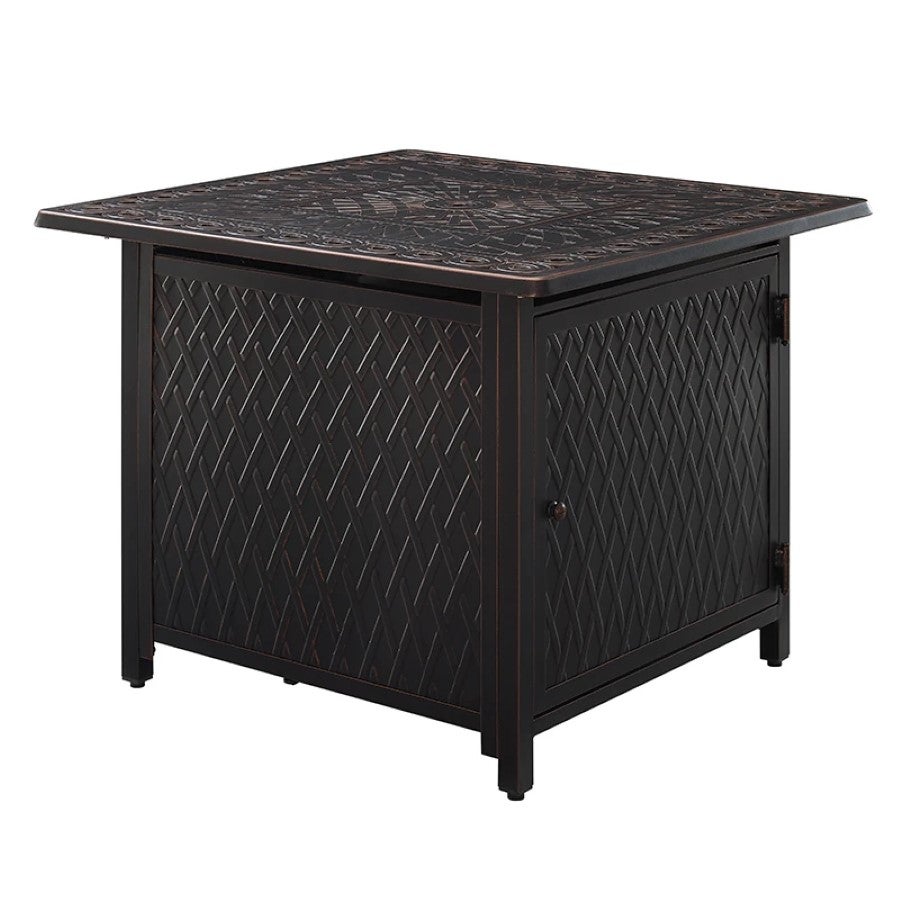 Fire Pit, Propane, Cartney 32 Inch, Raised, Antique Bronze Brushed Aluminum, Square, with Cover & Clear Fire Rocks, 37,000 BTU,1 - 1 EACH