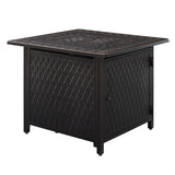 Fire Pit, Propane, Cartney 32 Inch, Raised, Antique Bronze Brushed Aluminum, Square, with Cover & Clear Fire Rocks, 37,000 BTU,1 - 1 EACH
