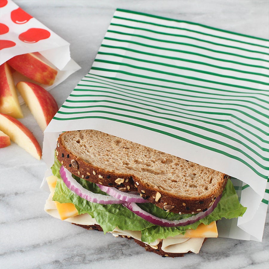Bags, Sealable Sandwich, 1 Quart, Paper, Green Stripe,12 - 50 COUNT