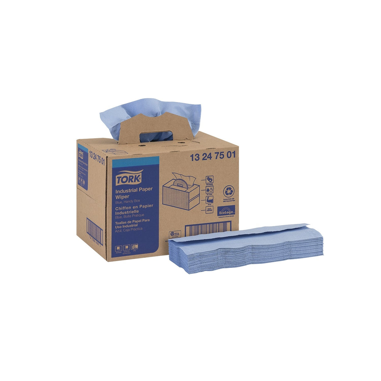 Wipers, Industrial Paper, 4-Ply, Blue, 12.8 x 16.5 Inch, with Self-Dispensing Box,1 - 180 COUNT