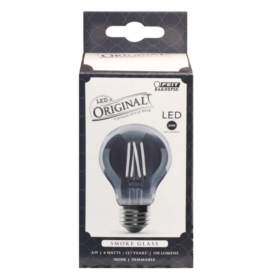 Light Bulb, LED, 4 Watt 150 Lumen, Dimmable, Smoke Glass, A19, 25 Watt Equivalent,1 - 1 EACH