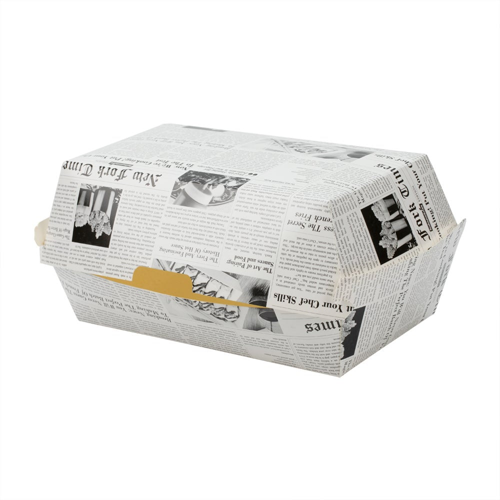 Containers, Hot Dog & Sandwich, 6.75 x 3.5 x 3.5 Inch, Paper, Newspaper Print, Rectangular, Clamshell,1 - 100 COUNT