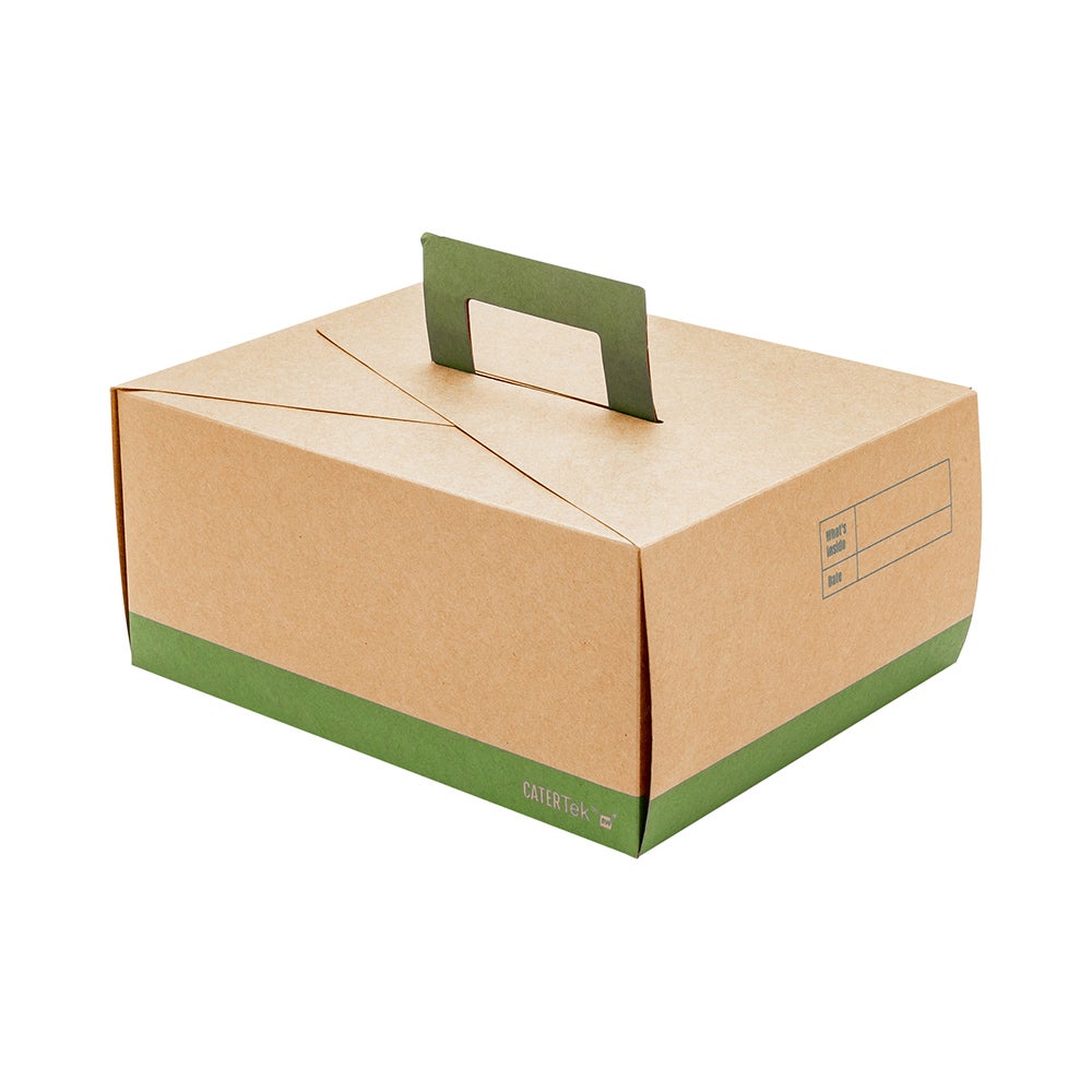 Boxes, Lunch, 9 x 7 x 3 Inch, Paper, Kraft & Green, Rectangular, with Handle,1 - 100 COUNT