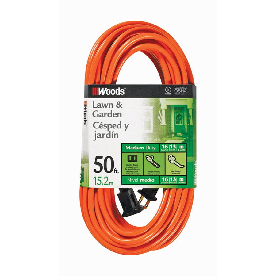Power Cord, Extension, 50 Foot, Outdoor, Orange,1 - 50 FOOT