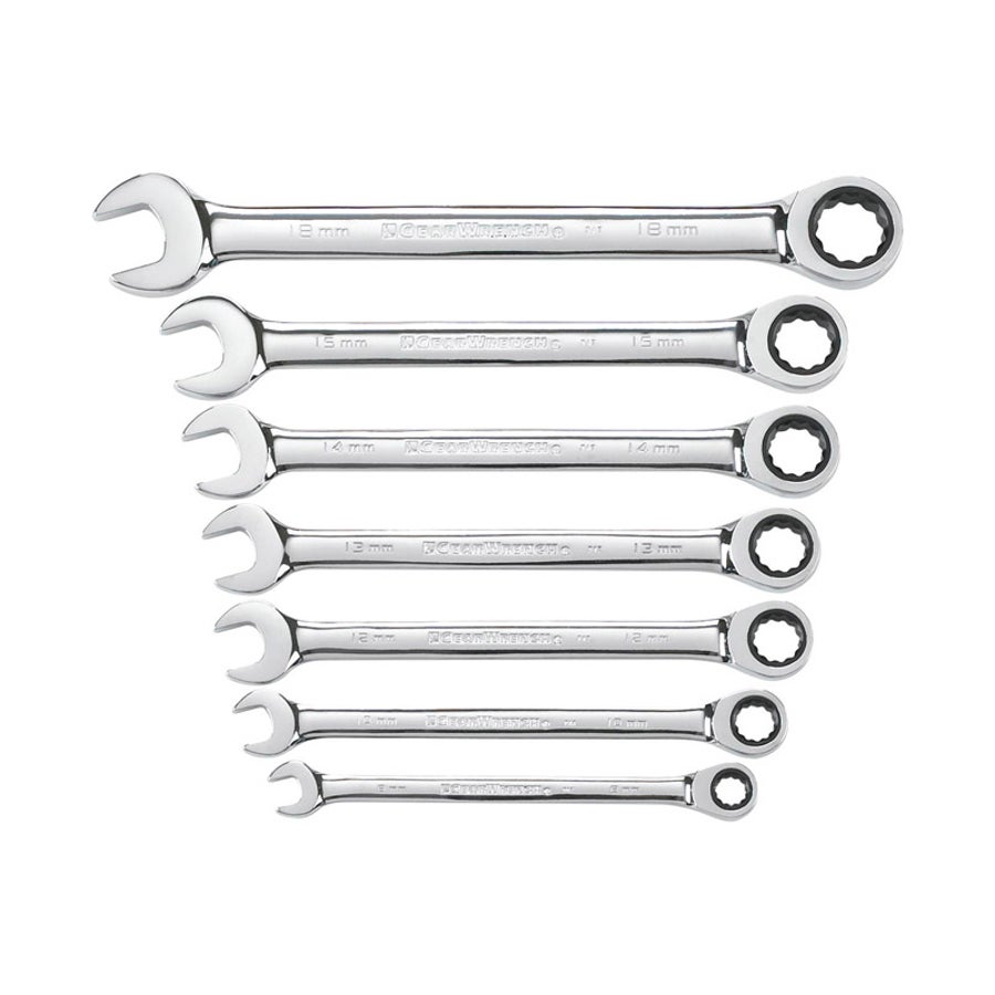 Wrench Set, Ratcheting Combination, Metric, 7-Piece, Alloy Steel,1 - 7 PIECE