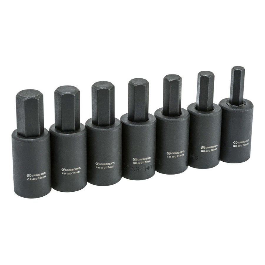 Socket Set, Hex Bit, Metric, 1/2 Inch Drive, 6 Point, Alloy Steel, Impact Rated, 7 Pieces,1 - 7 PIECE