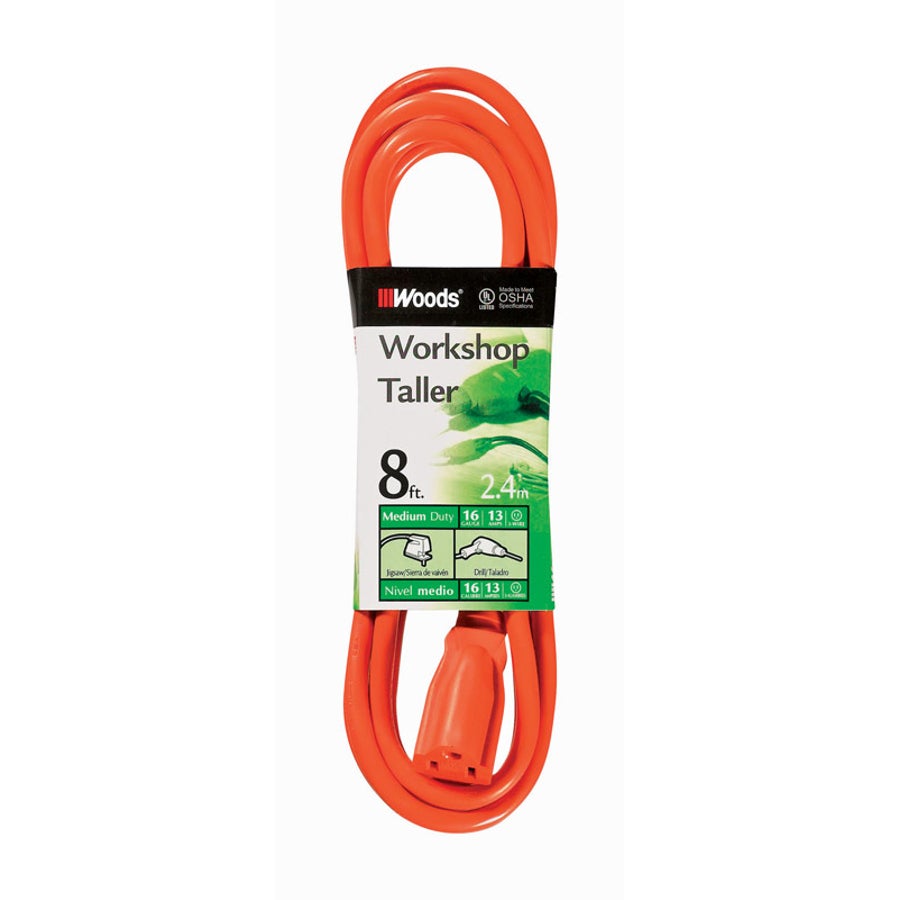 Power Cord, Extension, 8 Foot, Outdoor, Orange,1 - 8 FOOT
