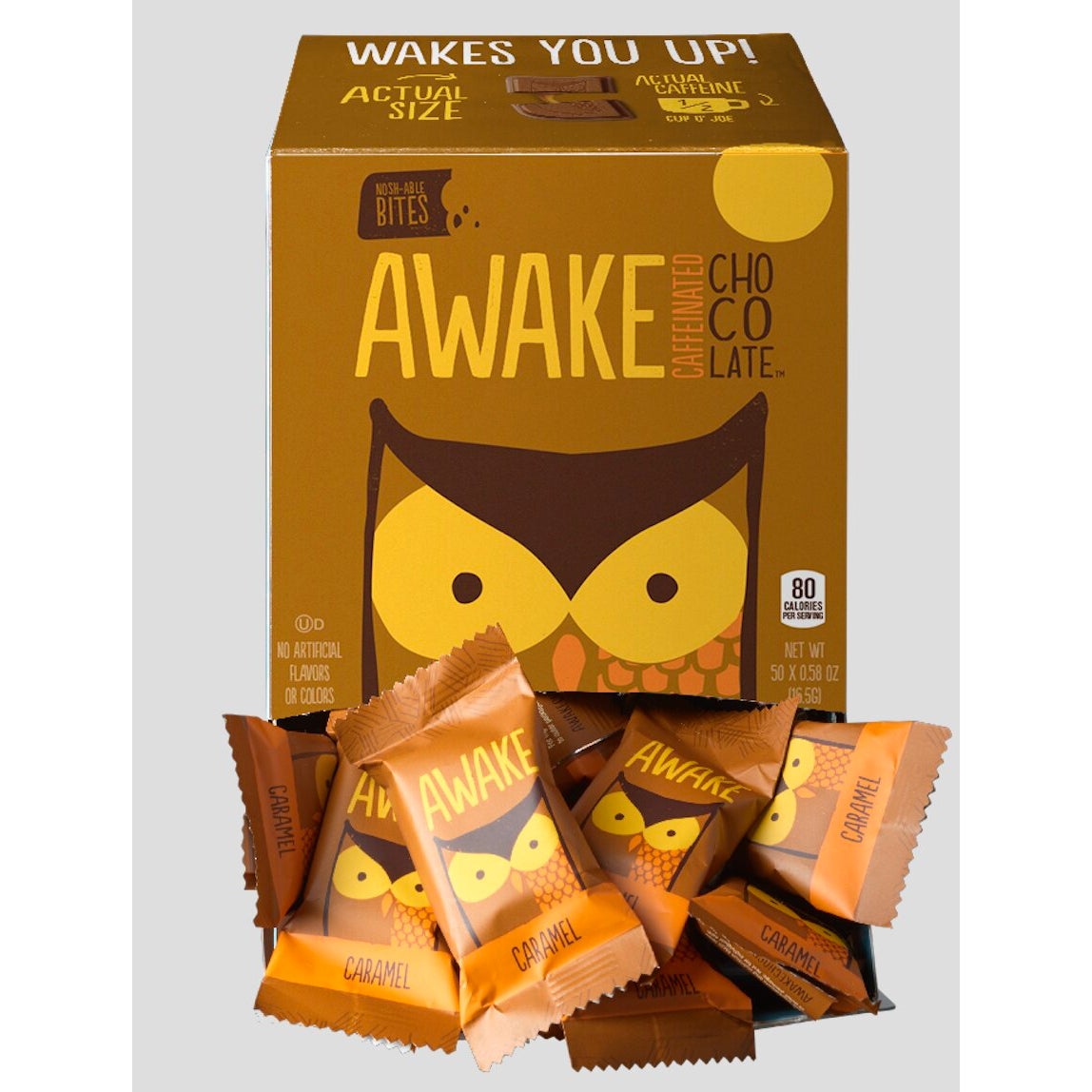 Candy Bites, Chocolate, Caramel, contains Caffeine, Individually-Wrapped,50 - 0.58 OUNCE