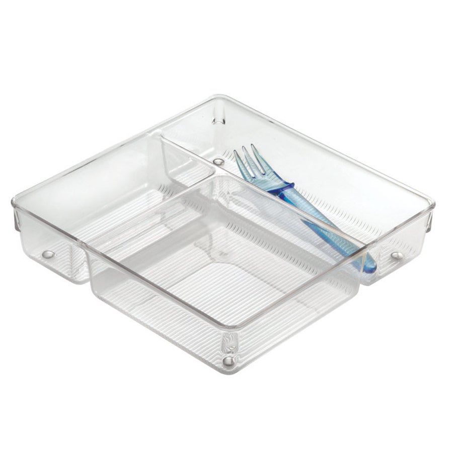 Organizer, Drawer, 9 x 9 x 2 Inch, 3-Compartment, Clear, Plastic,1 - 1 EACH