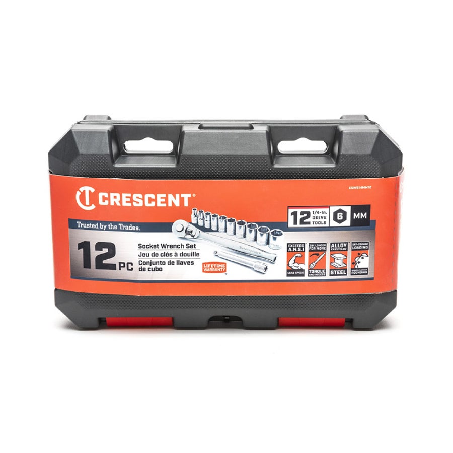 Socket Wrench Set, Metric, 1/4 Inch Drive, 6 Point, Alloy Steel, 12 Pieces,1 - 12 PIECE