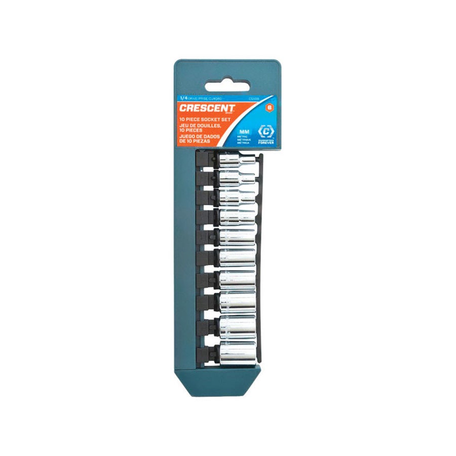 Socket Set, Metric, 1/4 Inch Drive, 6 Point, Chrome-Vanadium Steel, 10 Pieces,1 - 10 PIECE