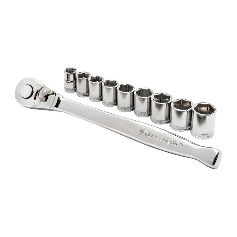 Socket Wrench Set, Metric, 3/8 Inch Drive, 6 Point, Alloy Steel, 10 Pieces,1 - 10 PIECE